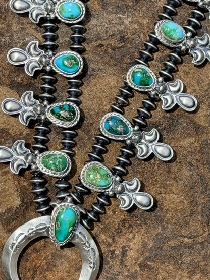 Adrienne Gordon Sonoran Mountain Turquoise & Sterling Silver Squash Blossom Necklace Set