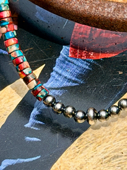 Sterling Silver Pearls choker and Pink and blue sea sediment Heishi