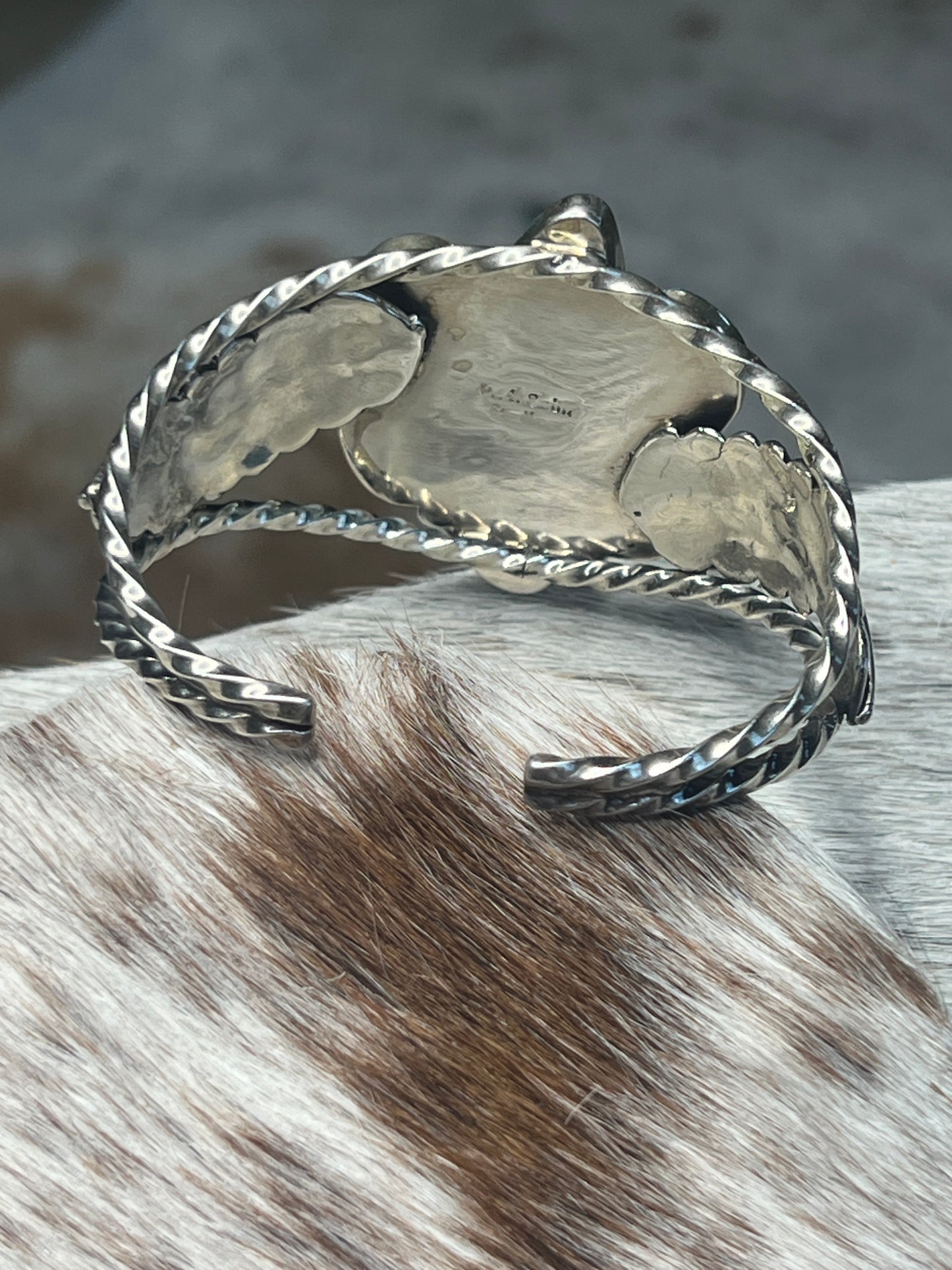 Blue Turquoise Sterling Silver Leaves Navajo Cuff Bracelet