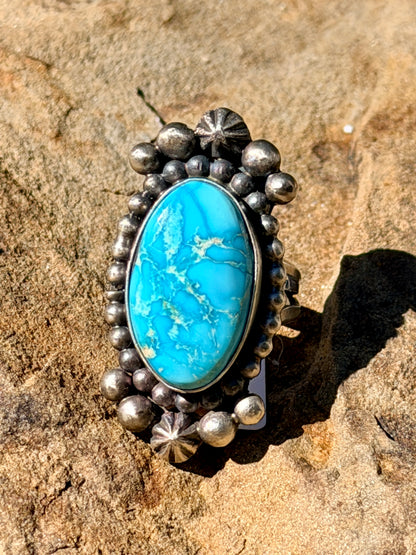 Gorgeous Whitewater Turquoise Ring by B Yellowhorse size 6.5