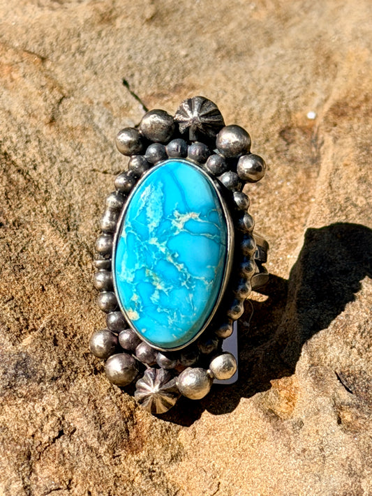 Gorgeous Whitewater Turquoise Ring by B Yellowhorse size 6.5