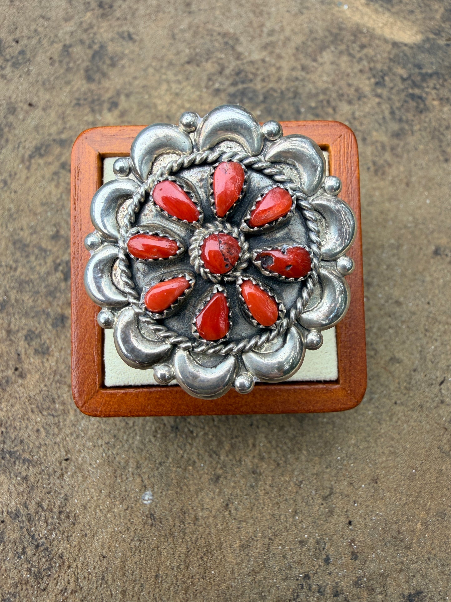 Eunis Wilson Coral & Sterling Silver Cluster Ring Size 7.25