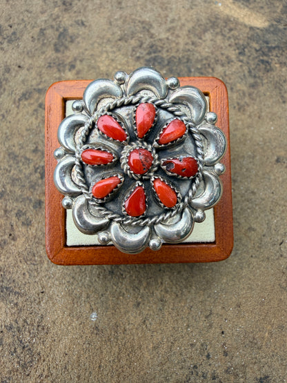 Eunis Wilson Coral & Sterling Silver Cluster Ring Size 7.25