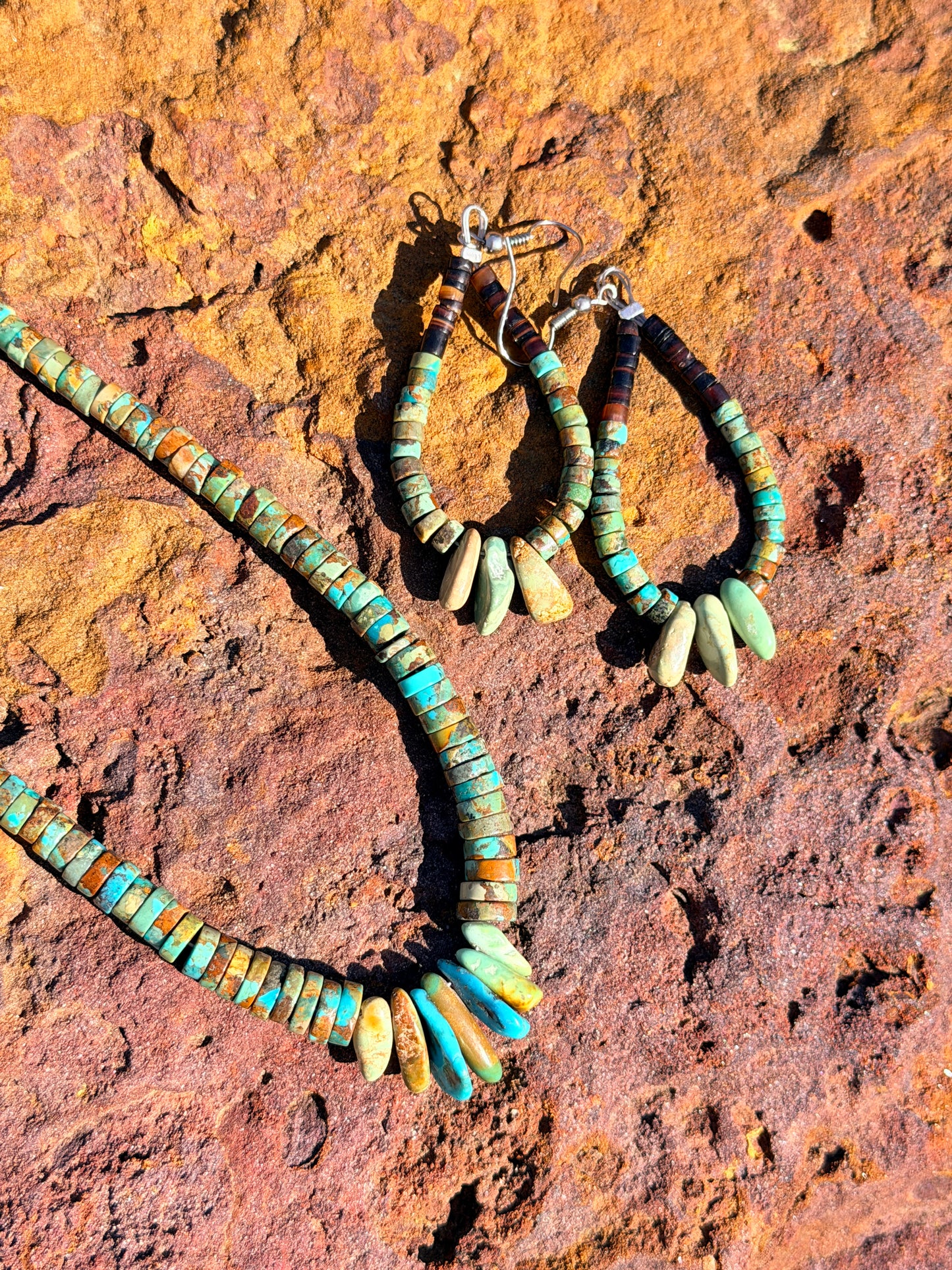 Authentic Native Made Turquoise Heishi Necklace and Earring Set