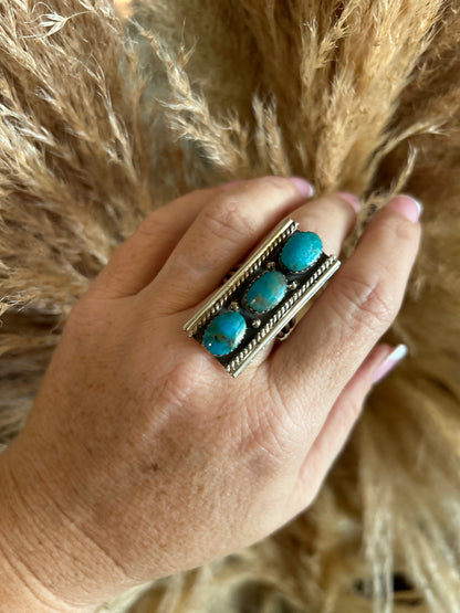 Three stone turquoise ring by Arlene Lewis