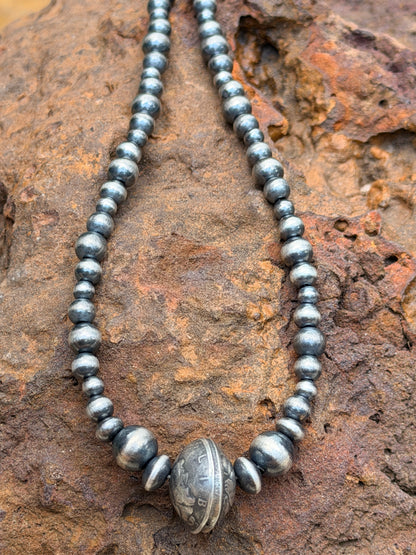 Mercury Dime Coin Necklace with Graduated Round Pearls and Saucers