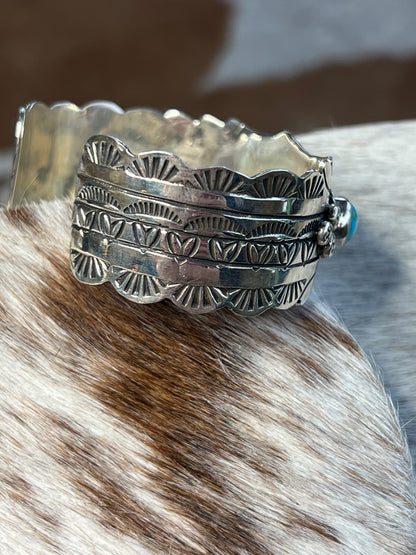 Turquoise with Hearts, Scared Sunrise and detailed stamping cuff by Yazzie