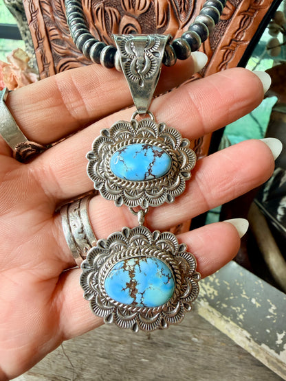 Native Made 2 Stone Golden Hills Turquoise Pendant  by Eula Wylie