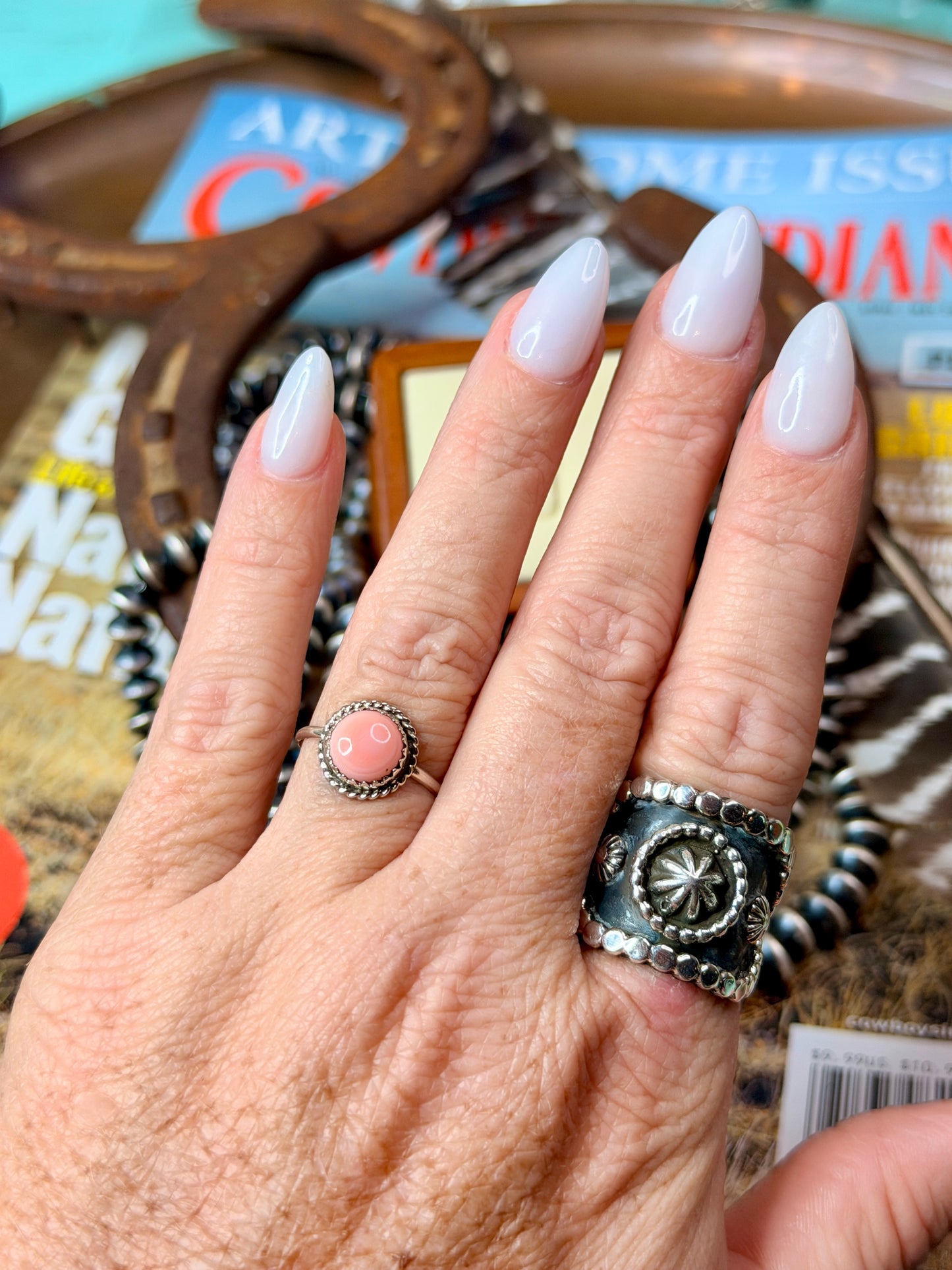 Native Made Pink Conch Ring by Ester White size 7