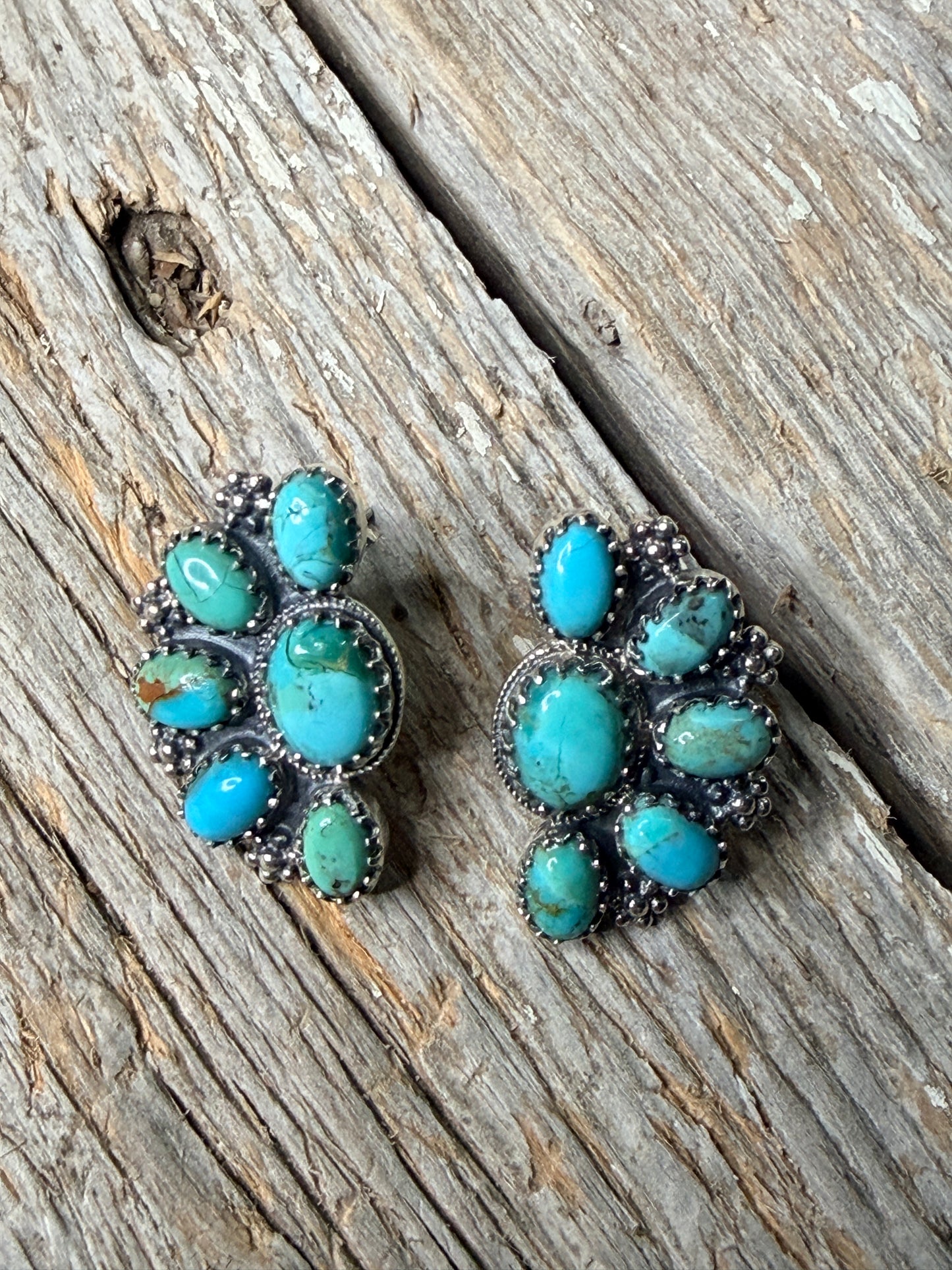 Half Cluster Turquoise and Sterling Silver Studs