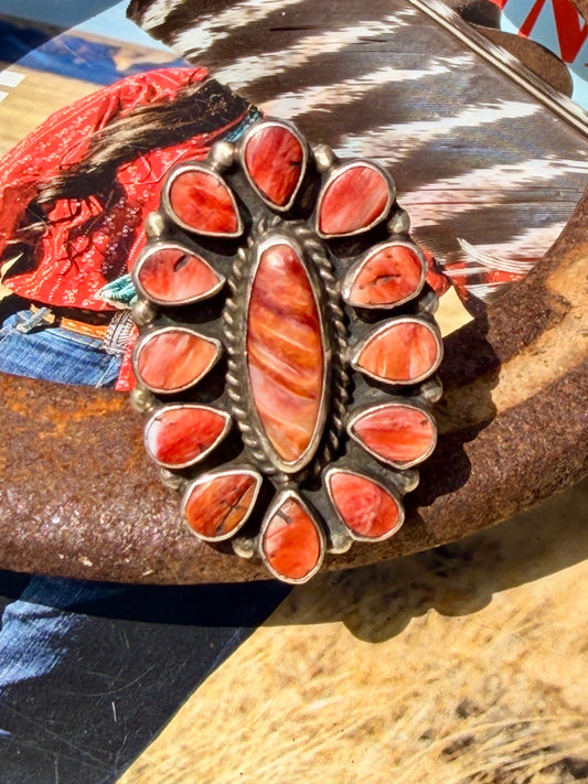 Native Made Red Spiny Oyster Adjustable Ring by Garrison Boyd