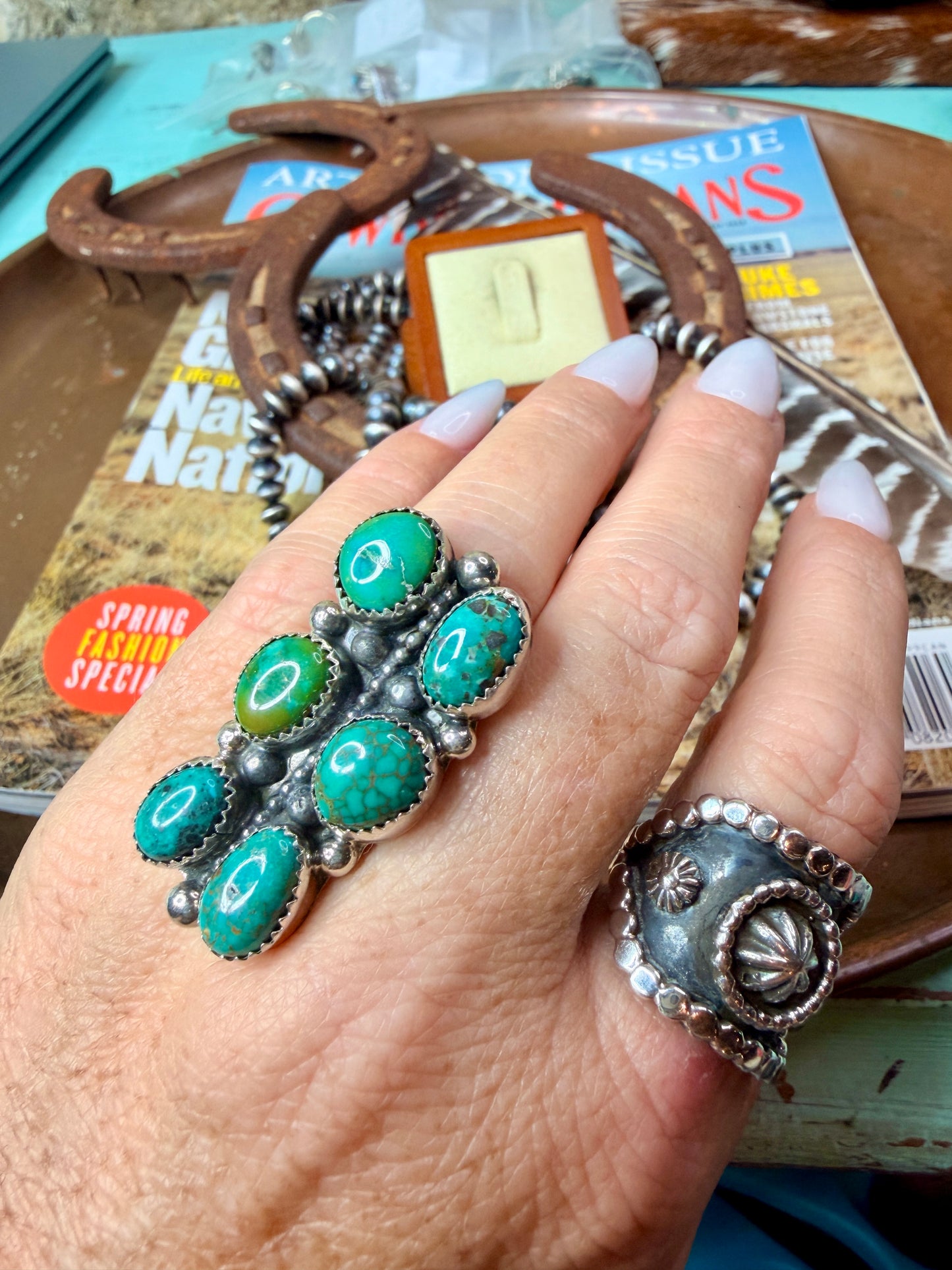 6 Stone Sonoran Gold Turquoise Ring by Sheila Becenti size 7