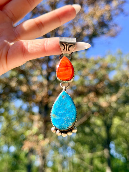 Native Made Stunning Spiny Oyster and Turquoise Pendant by Selena Warner