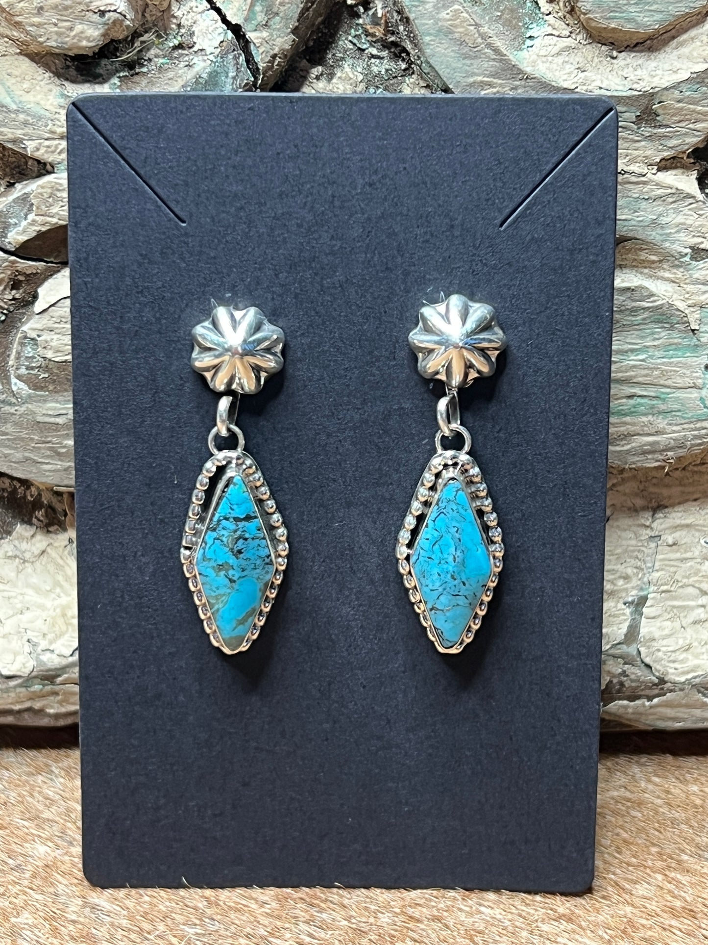 Sterling Silver Concho and Turquoise Earrings