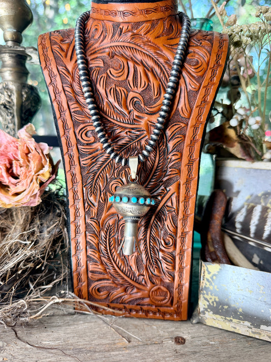 Giant Navajo Made Kingman Turquoise & Sterling Silver Blossom Pendant by Monica Smith