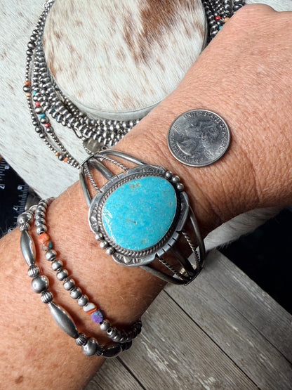 Big beautiful Kingman Slab Turquoise Cuff by Samuel Yellowhair