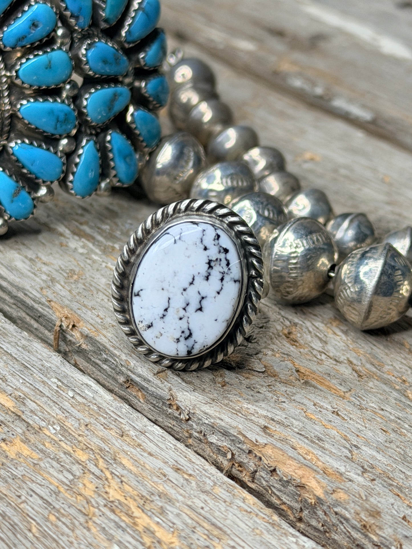 Native Made White Buffalo Adjustable Ring By L.C.