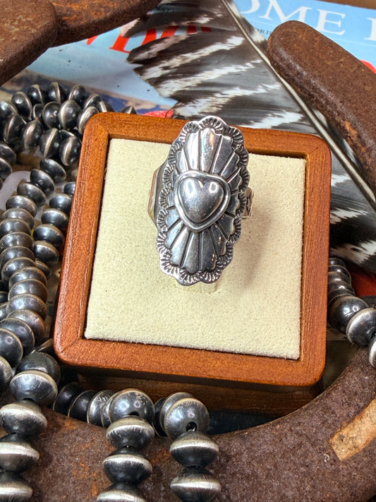 Navajo Hand Stamped Repoussé Adjustable Heart Ring by Kevin Ramone