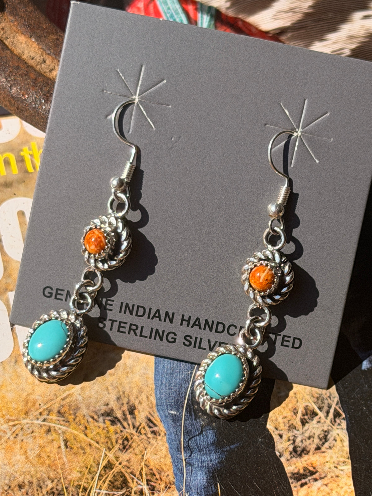 Cloud Mountian and Orange Spiny Earrings by Sandra Parkett