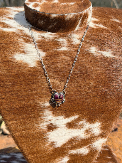 Navajo Sterling Purple Spiny Oyster Heart Pendant Necklace