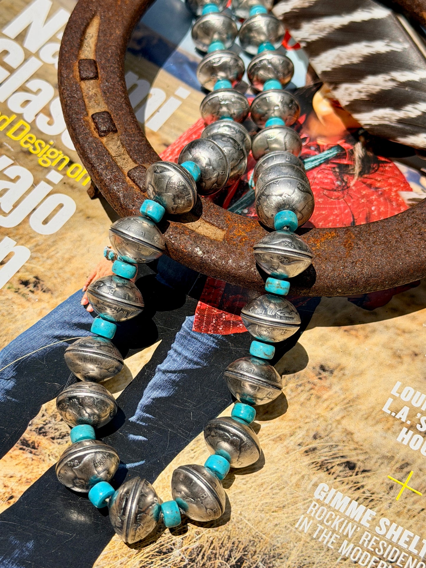 James McCabe Handmade Mercury Dime and Turquoise Necklace