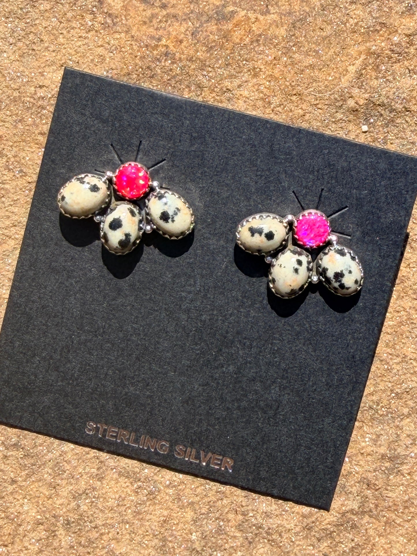 Dalmation Jasper & Mimosa Opal Cluster Earrings