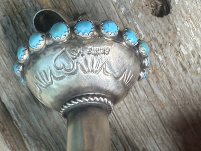Giant Navajo Made Kingman Turquoise & Sterling Silver Blossom Pendant by Monica Smith