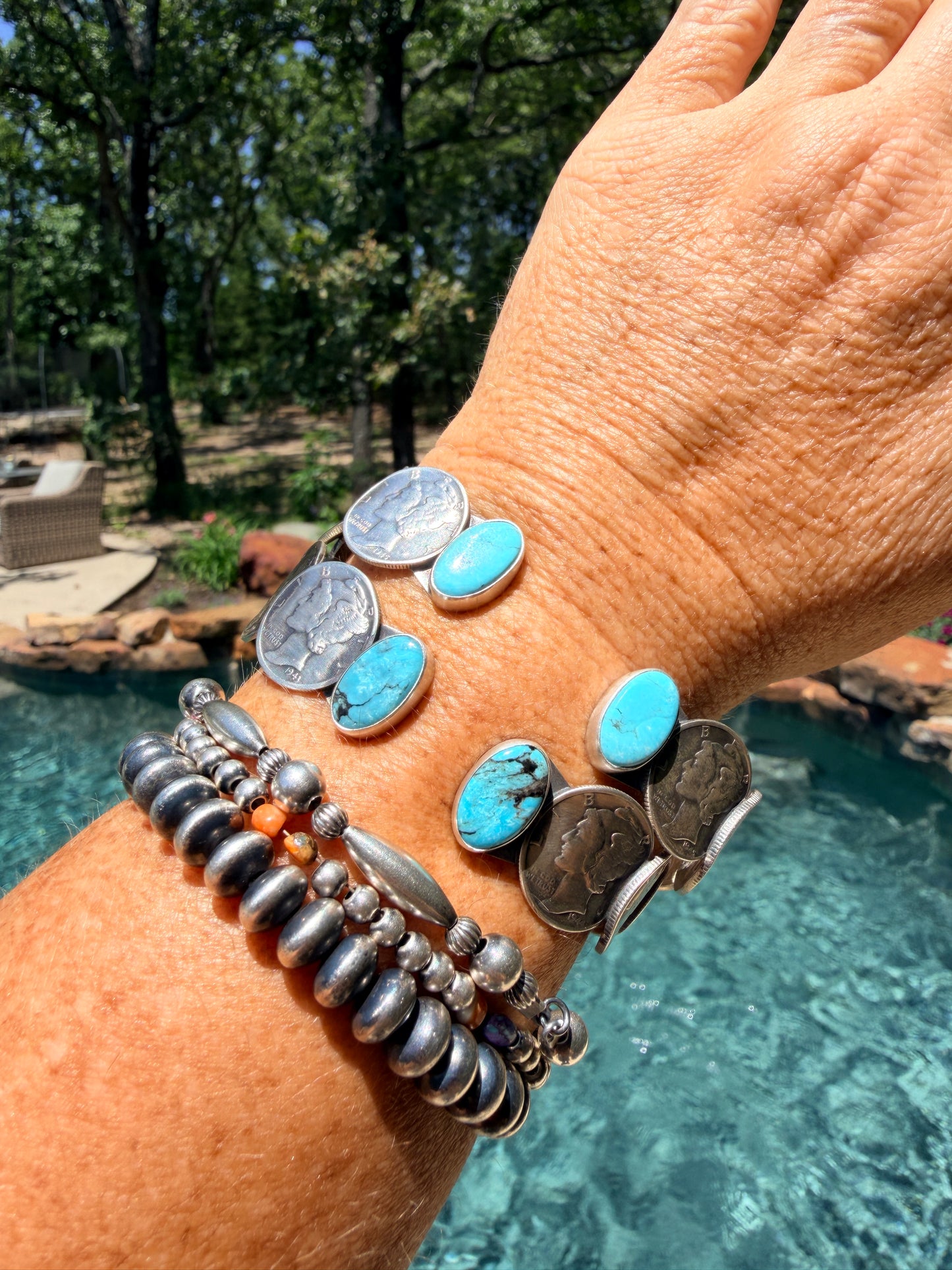 James McCabe Turquoise and Mercury Dime Coin Cuff