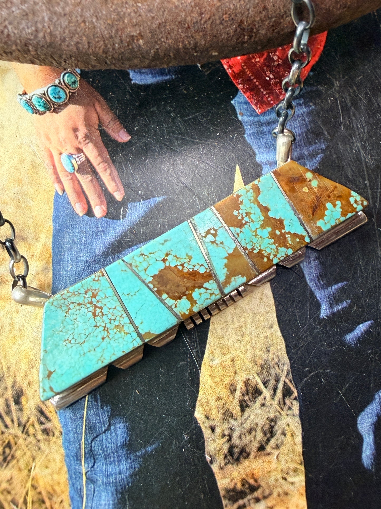 #8 Turquoise Inlaid Bar 16" Necklace by Brandon Etsitty, Navajo