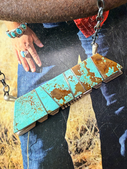 #8 Turquoise Inlaid Bar 16" Necklace by Brandon Etsitty, Navajo