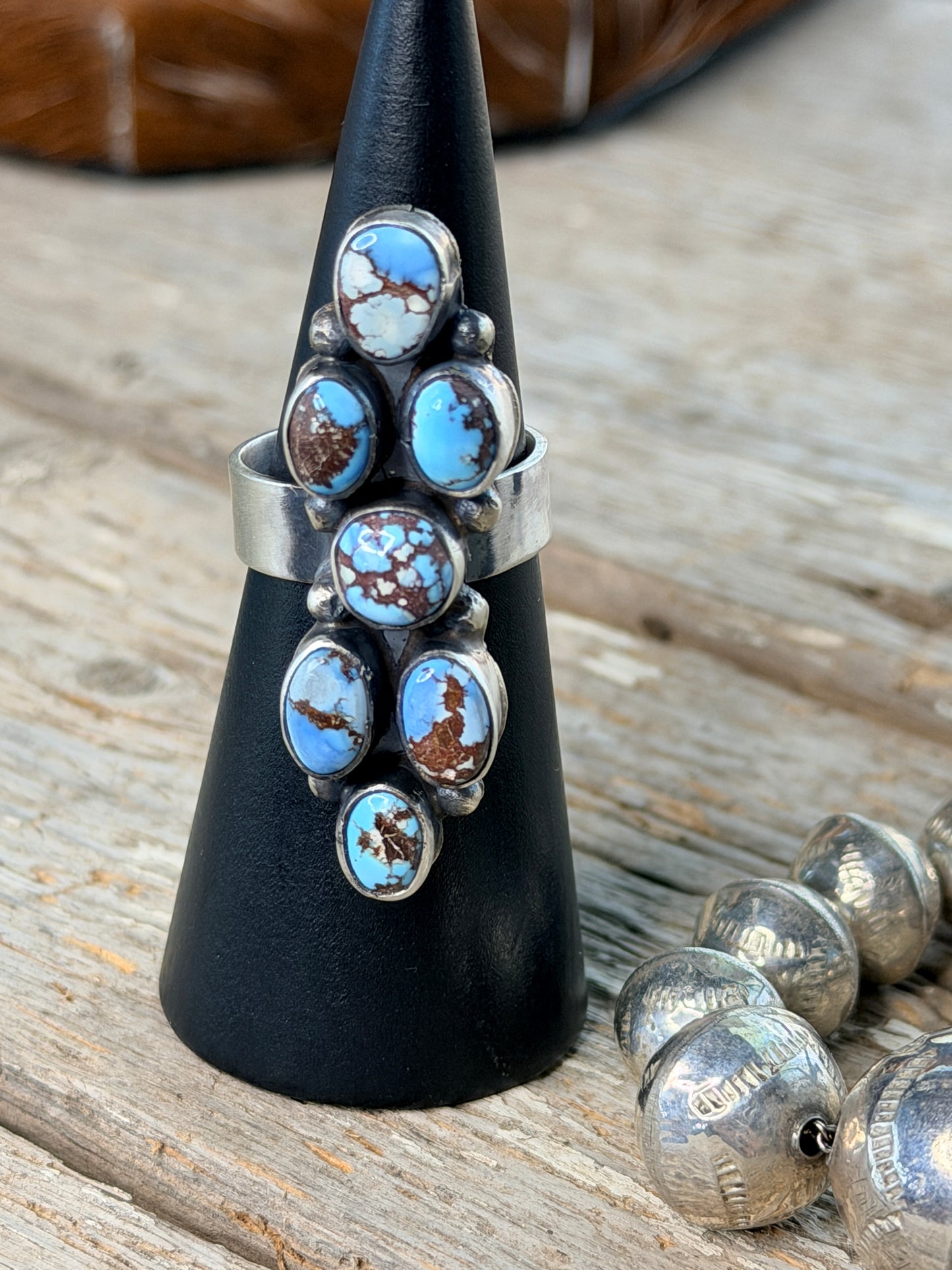 Authentic Amos Jake Navajo Sterling Golden Hills Turquoise Ring Sz. 8