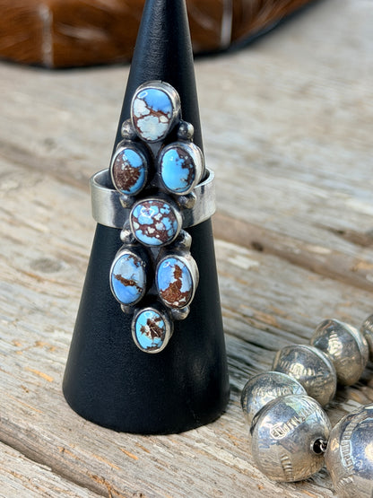 Authentic Amos Jake Navajo Sterling Golden Hills Turquoise Ring Sz. 8