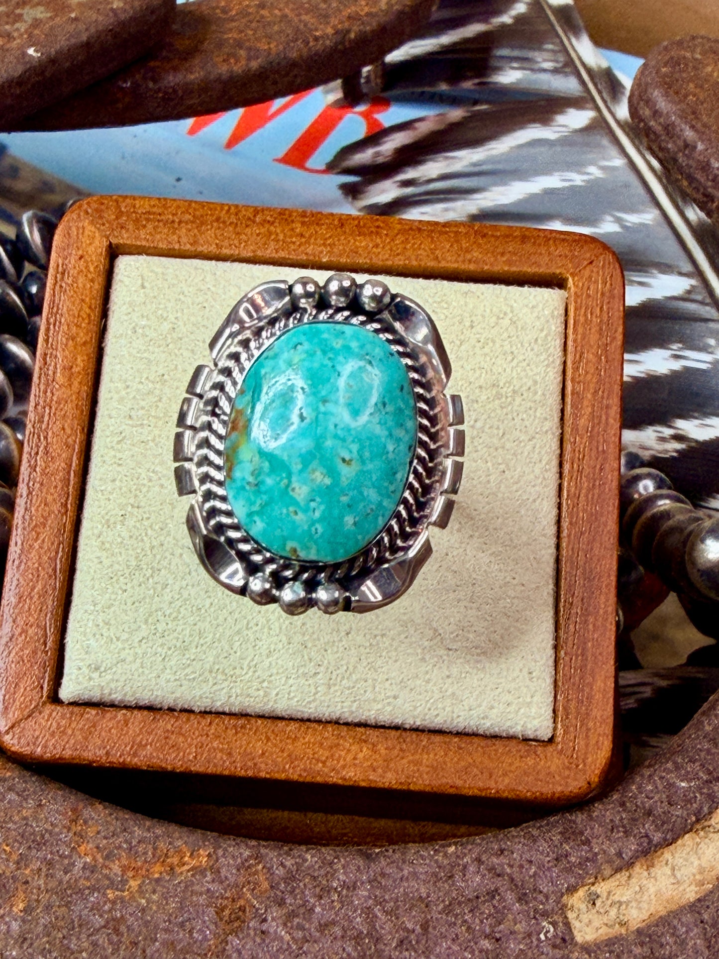 Samuel Yellowhair Native Turquoise Ring size 8