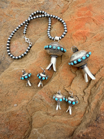 Giant Navajo Made Kingman Turquoise & Sterling Silver Blossom Pendant by Monica Smith