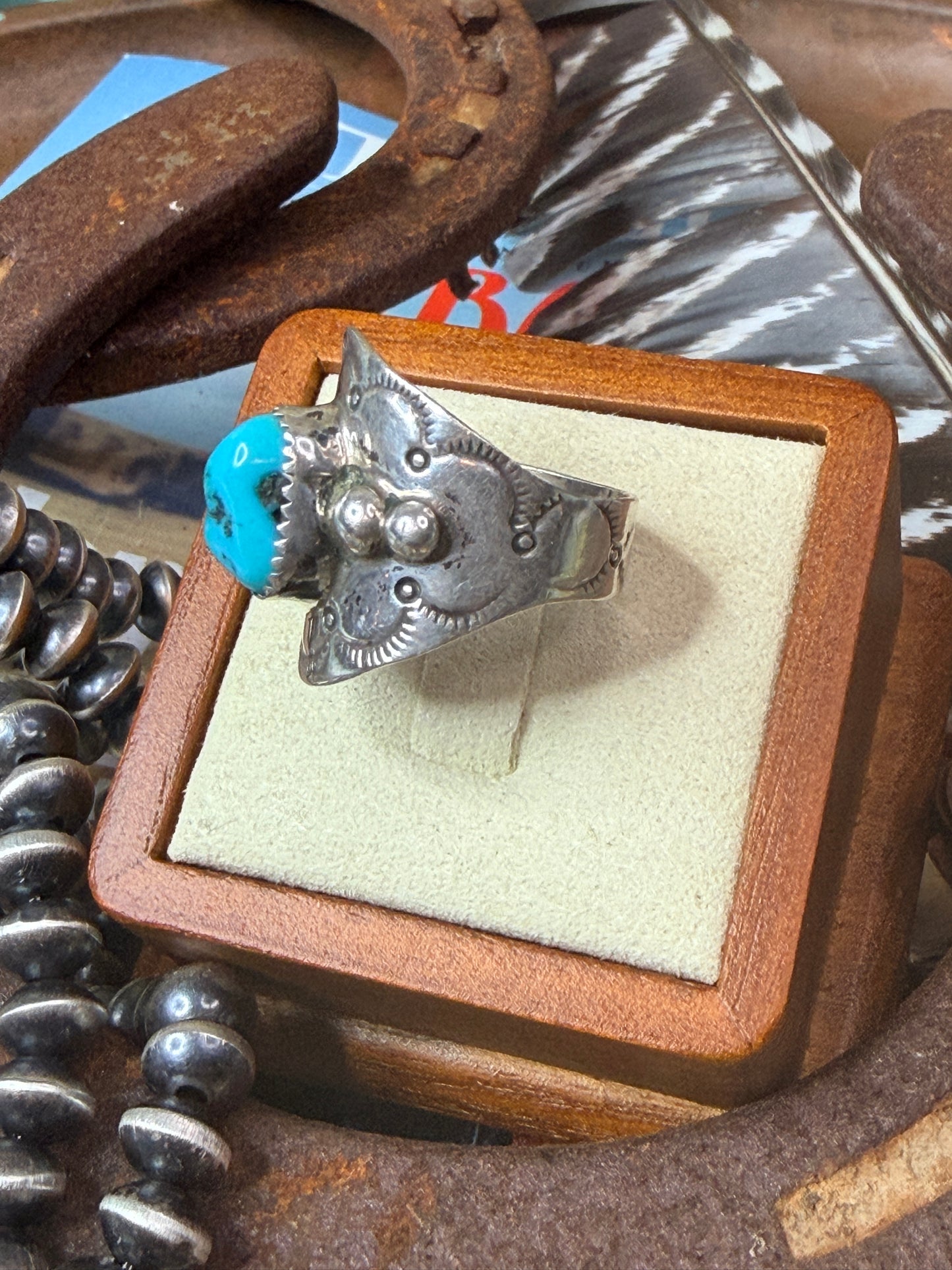 Native Made Vintage Chunky Turquoise Ring size 10