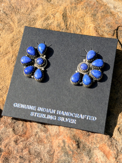 Handmade Lapis Half Cluster Studs