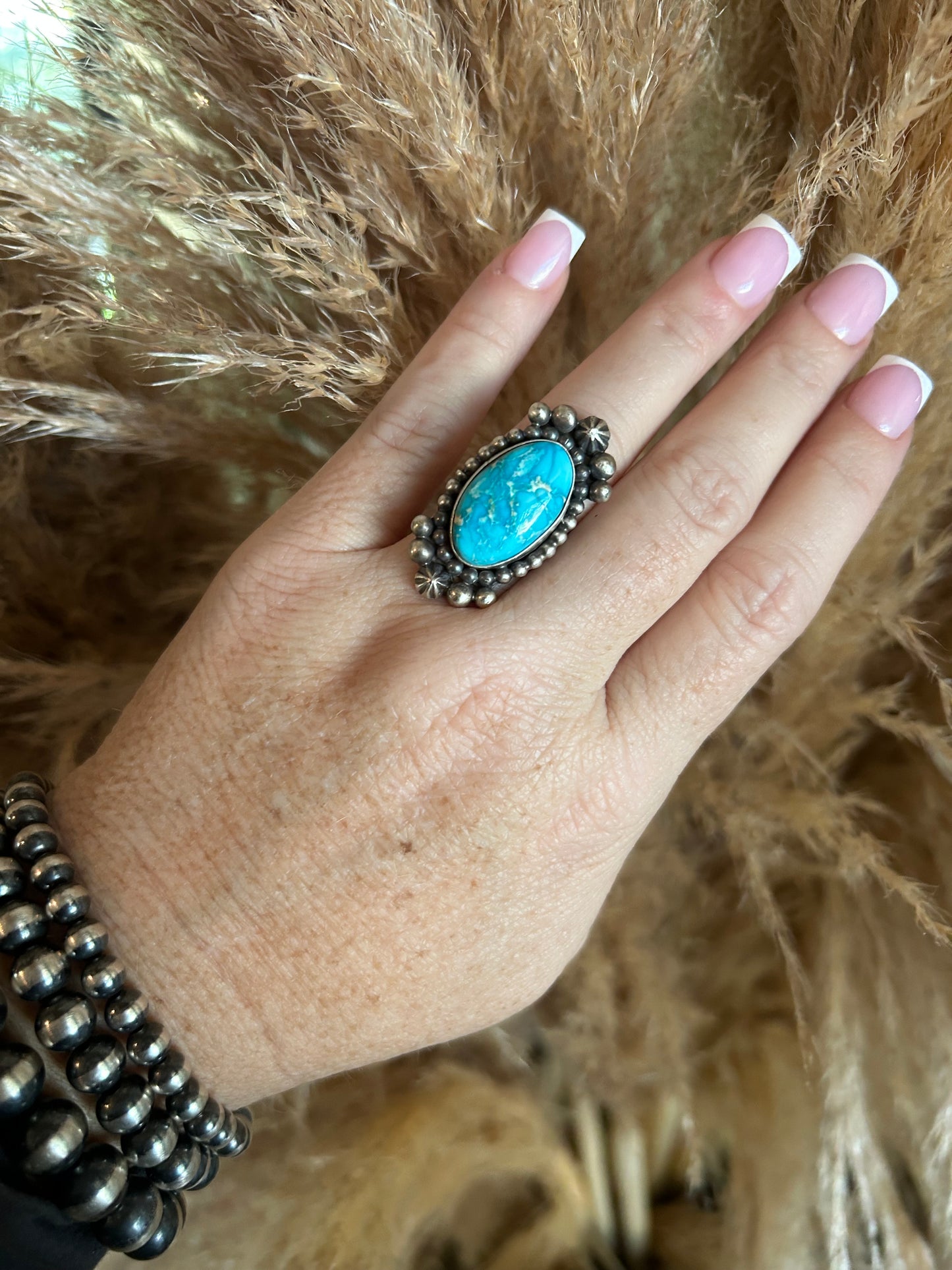Gorgeous White Water Turquoise Ring by Yellowhorse size 6.5