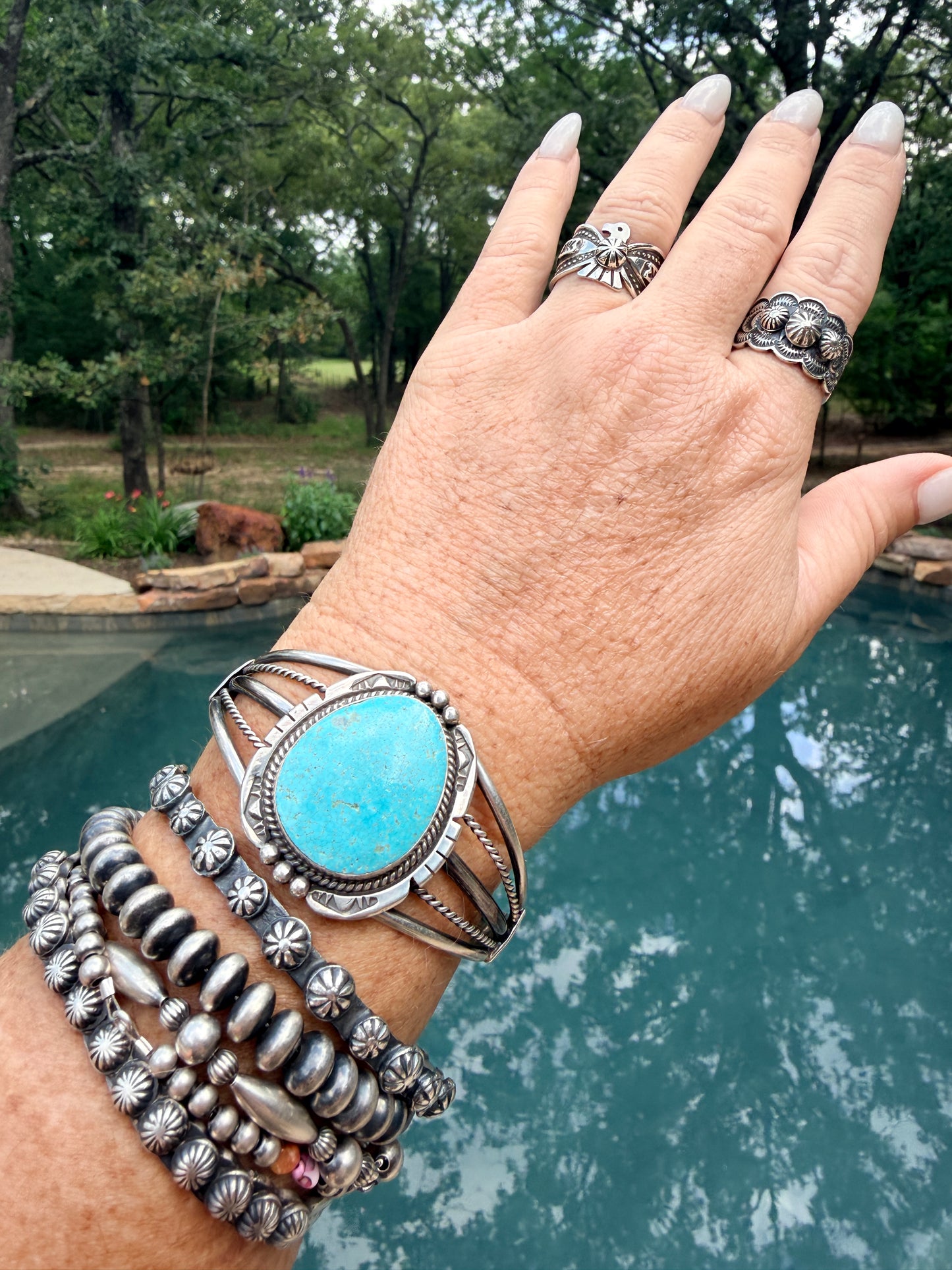 Big beautiful Kingman Slab Turquoise Cuff by Samuel Yellowhair