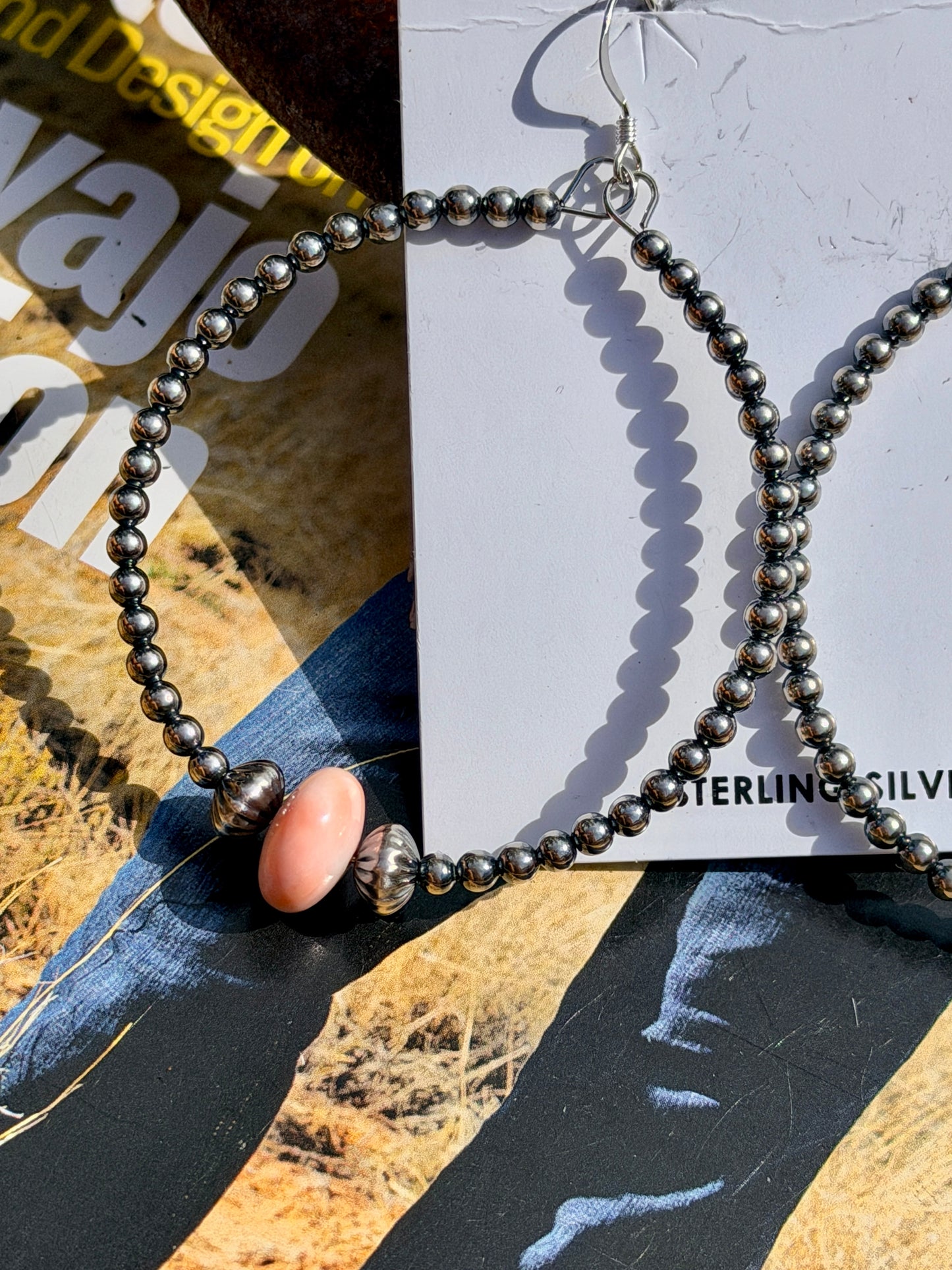 Sterling Silver Pearls Hoops with Pink Conch