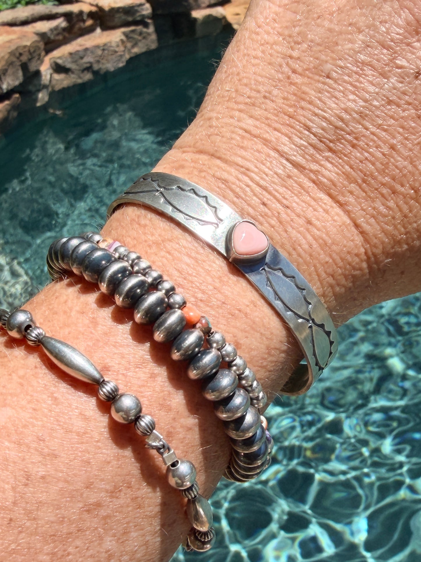 Native Made Sterling Silver and Queen Pink Conch Cuff 6.5-6.75” wrist