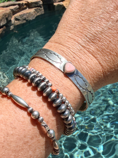 Native Made Sterling Silver and Queen Pink Conch Cuff 6.5-6.75” wrist