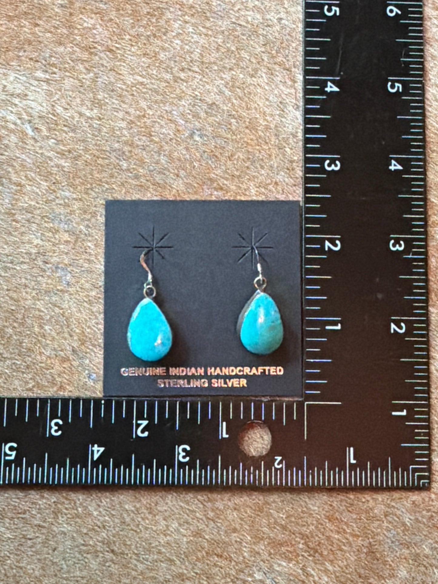 Native made Kingman Teardrop Turquoise Earrings by Sadie Jim