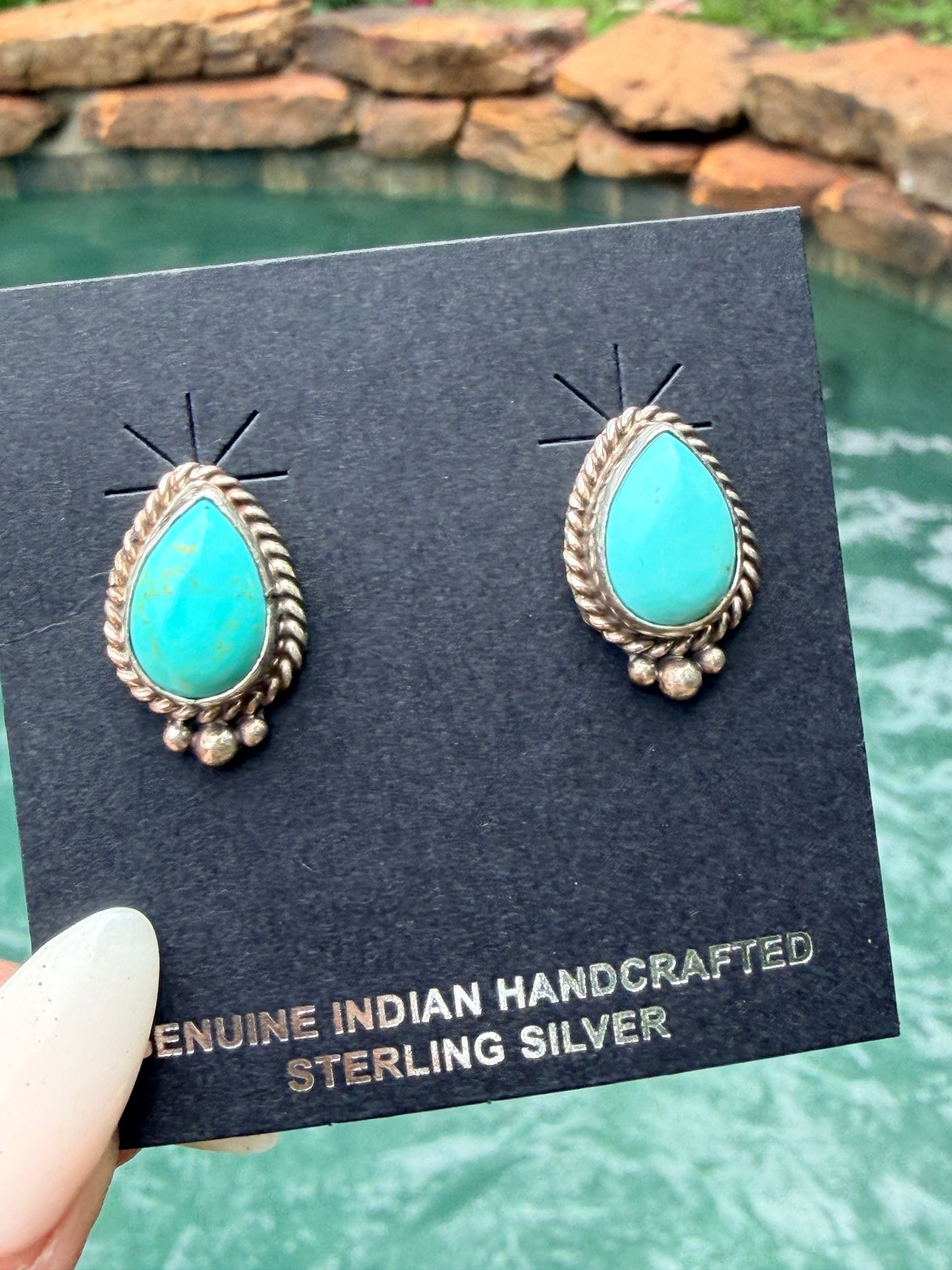 Native Made Sterling Silver Kingman Turquoise Post Earring's By Tricia Leekity.