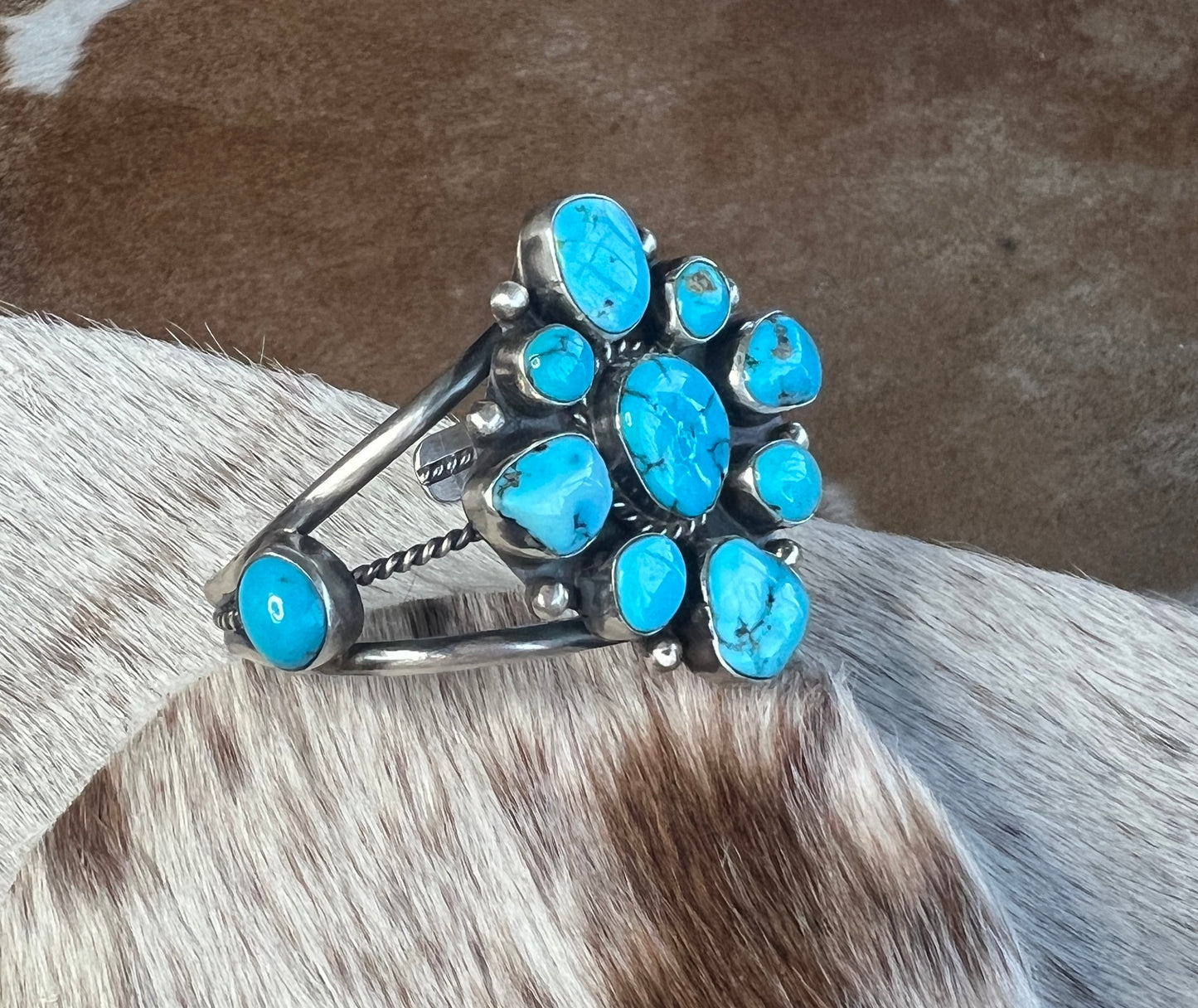 Navajo Turquoise Sterling Multi Stone Cuff Bracelet by Wilson Dawes