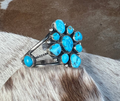 Navajo Turquoise Sterling Multi Stone Cuff Bracelet by Wilson Dawes