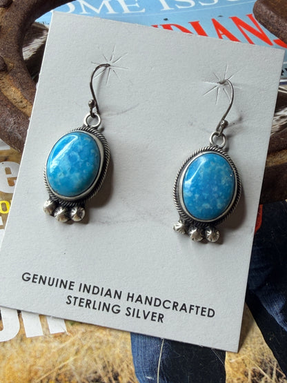 Navajo Handmade White Water Turquoise Earrings