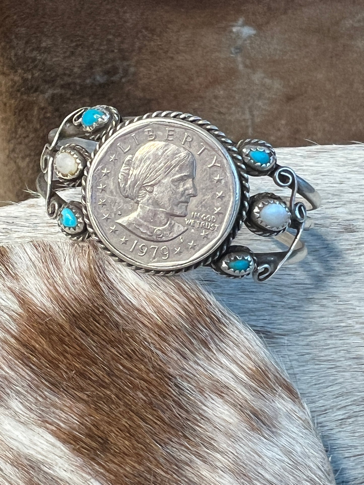 Coin Turquoise and Pearl Cuff