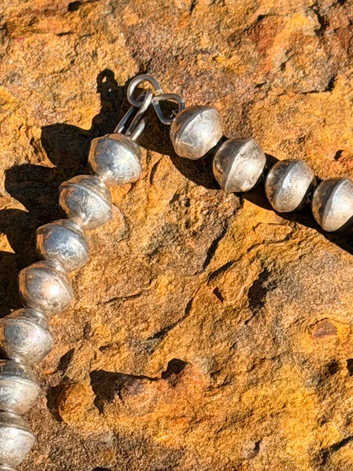 Vintage Old Pawn Navajo Pearls Necklace Graduated Beads Hand Stamped Sterling Silver 18” Long