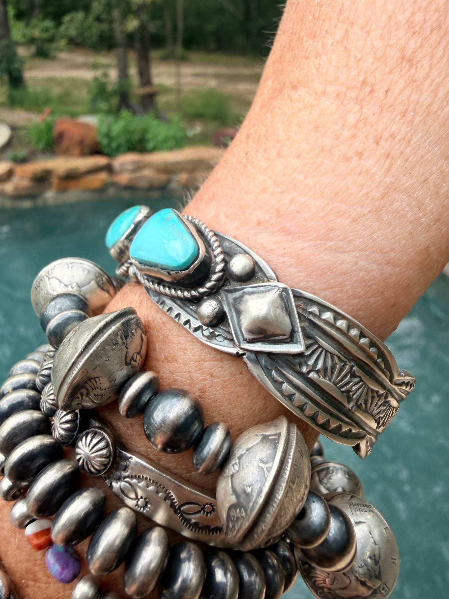 Authentic Native American Blue Ridge  Turquoise Cuff by Tillie Jon