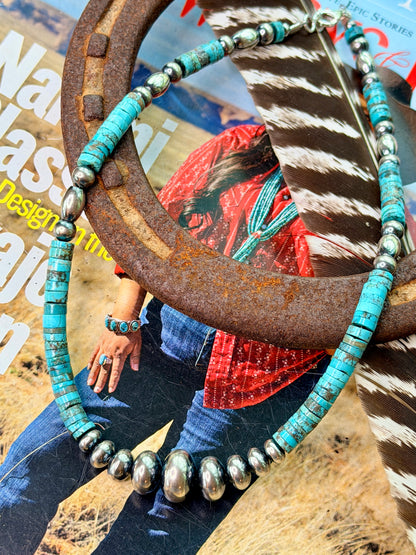 4mm-13mm Turquoise & Silver Pearl Necklace